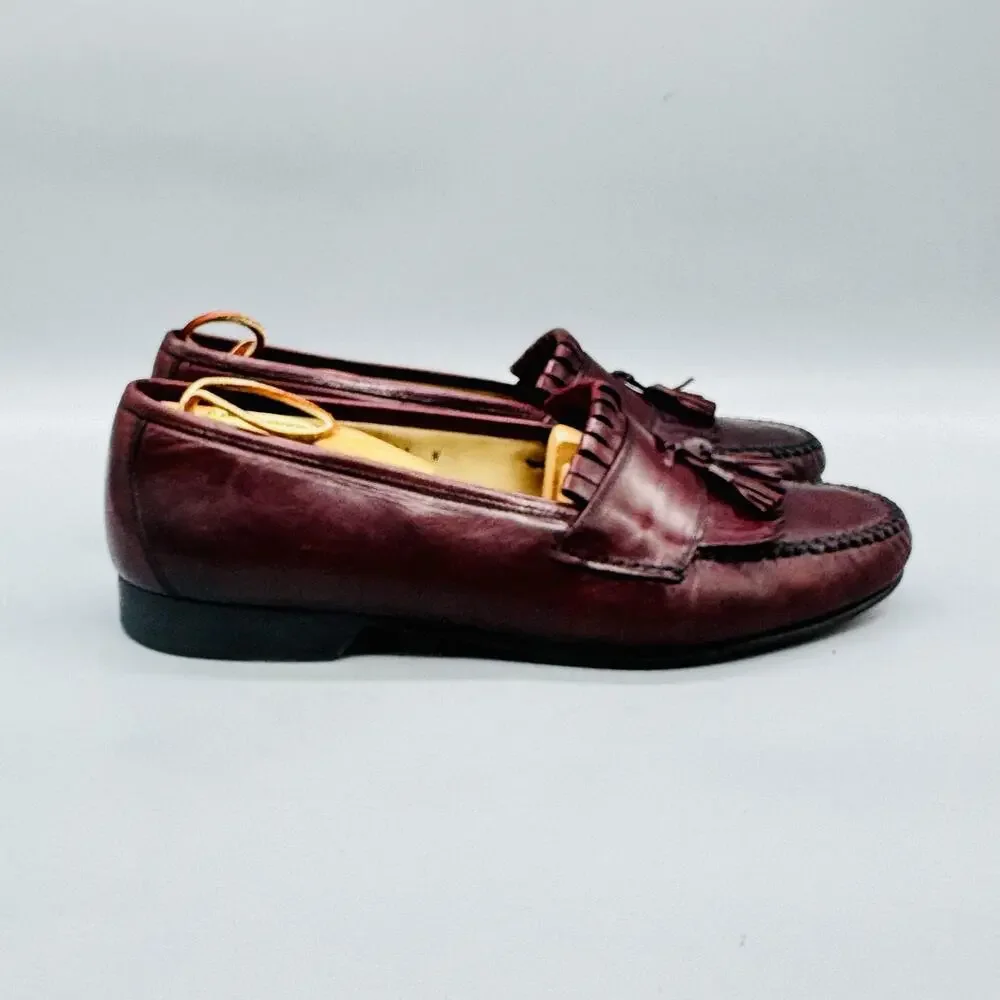 Johnston & Murphy Shoes Mens 11 Red Leather Kiltie Tassel Loafers Dress Casual